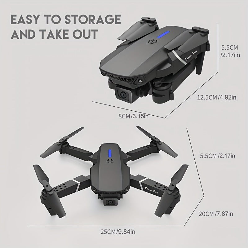 KBDFA E88 Drone - HD WIFI Helicopter with 4K Camera, Foldable Quadcopter, 1181.1inch Maximum Flight Altitude, 3m/s Speed, 5 Minute Battery Life, Black and Gray, Rechargeable Li-Polymer Battery, 1800mAh, 1181.1inch Control Ran - Kergle