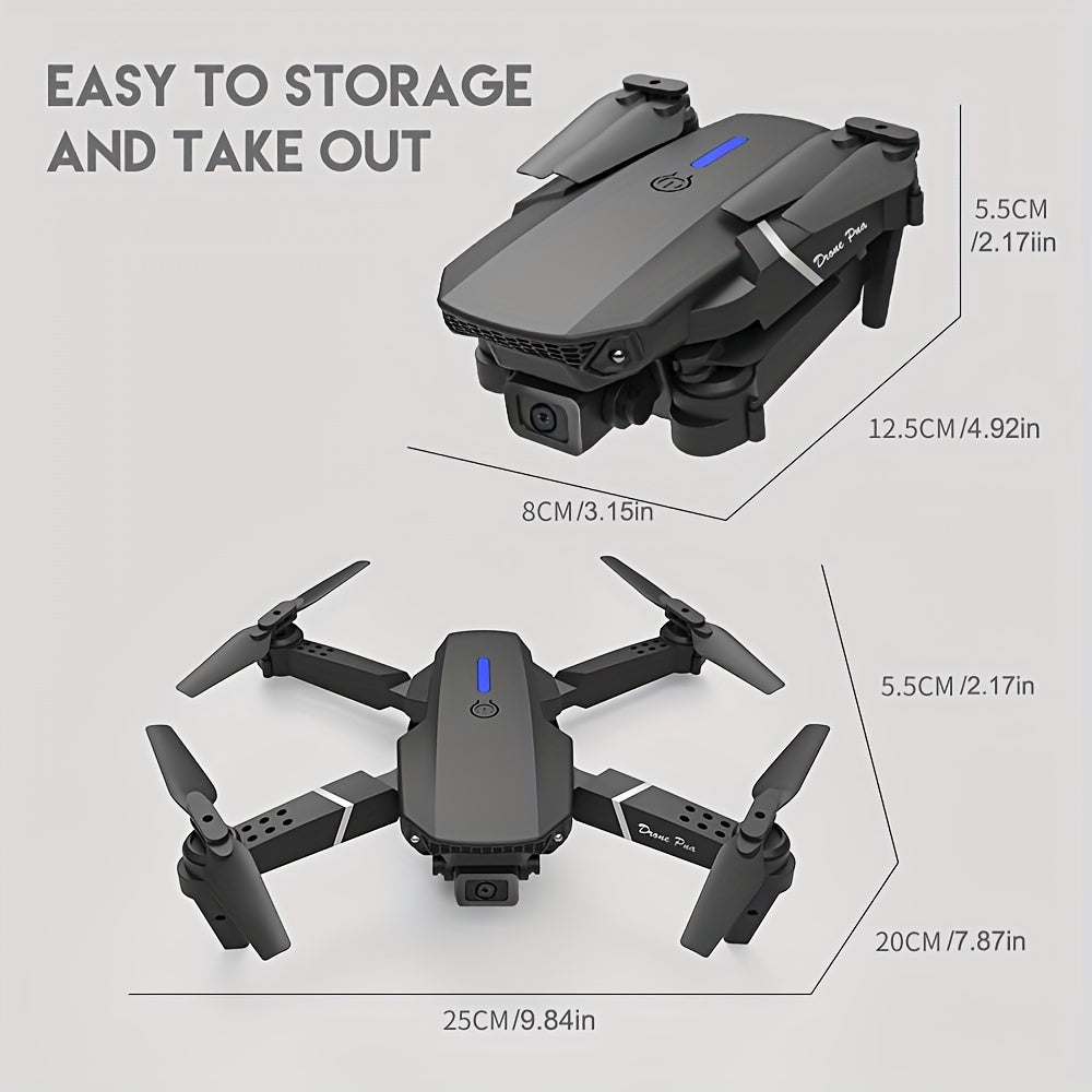 KBDFA E88 Drone - HD WIFI Helicopter with 4K Camera, Foldable Quadcopter, 1181.1inch Maximum Flight Altitude, 3m/s Speed, 5 Minute Battery Life, Black and Gray, Rechargeable Li-Polymer Battery, 1800mAh, 1181.1inch Control Ran - Kergle