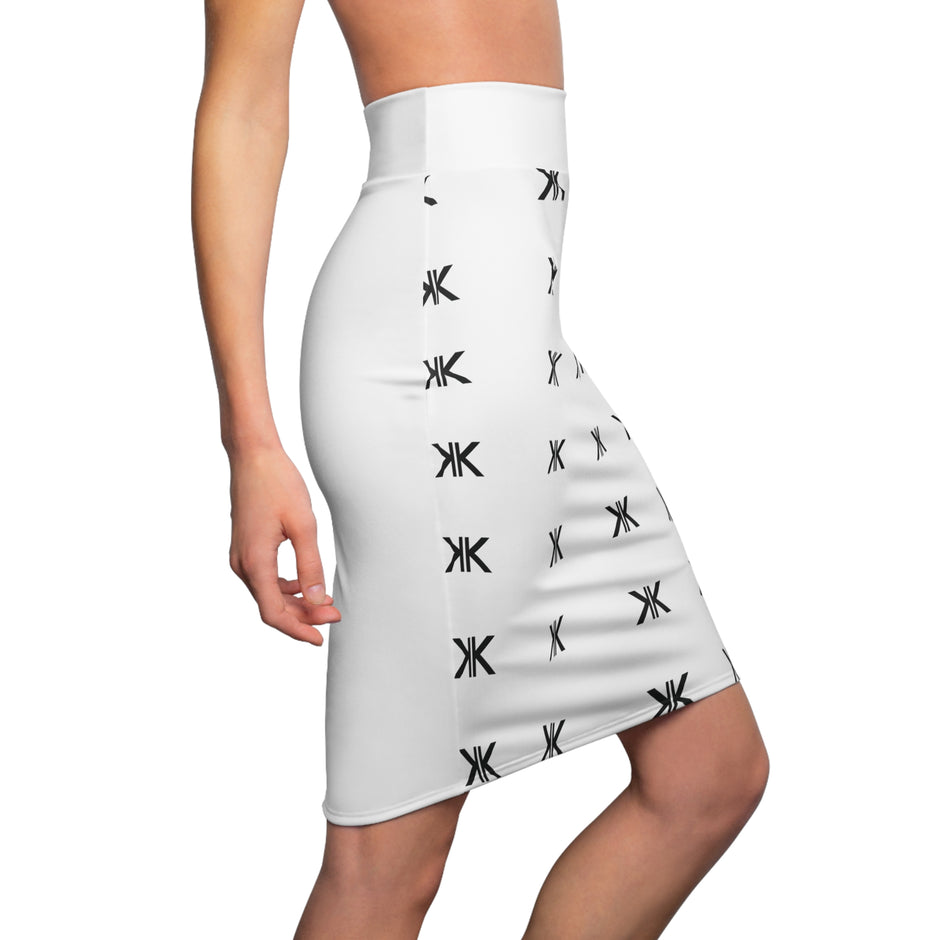 Minimal Monogram Pencil Skirt — Women's Patterned Office Skirt - Kergle