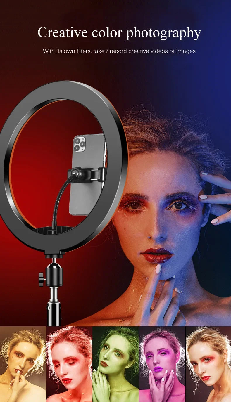 RGB Ring Light Lamp Ring Round With Remote Control For Smartphone Mobile Led Video Light Ring Make Youtube Photographic Lighting - Kergle