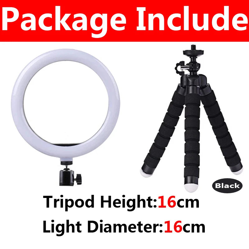 LED Ring Light Photography Adjustable Lighting Phone Ringlight With 20cm Tripod Stand USB Round Fill Lamp For Phone Video Live - Kergle
