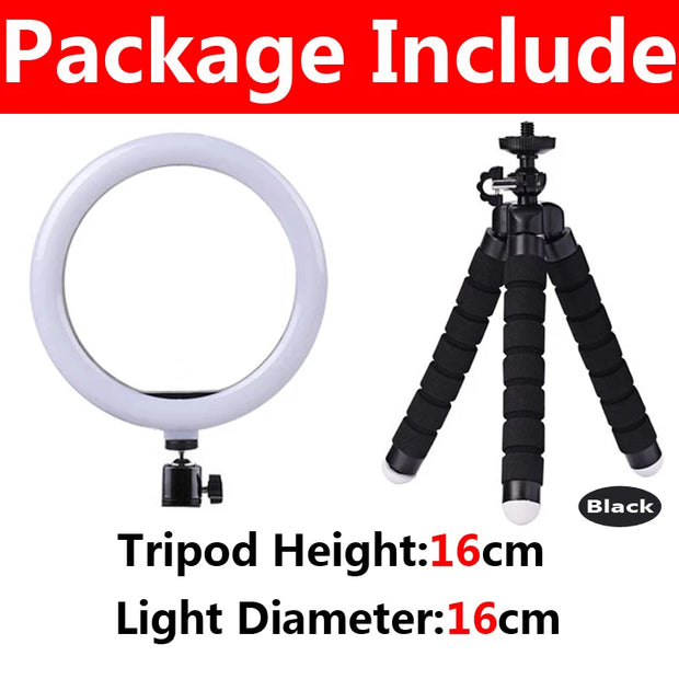 LED Ring Light Photography Adjustable Lighting Phone Ringlight With 20cm Tripod Stand USB Round Fill Lamp For Phone Video Live - Kergle