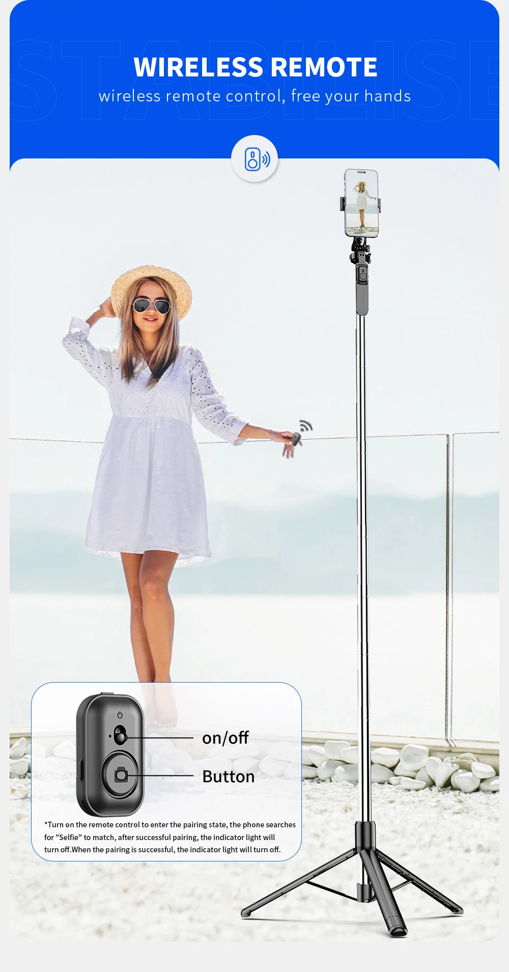 Tripod for Mobile Phone,2m Portable Selfie Stick with Wireless Remote Shutter,Stand for Camera Phone Photography - Kergle