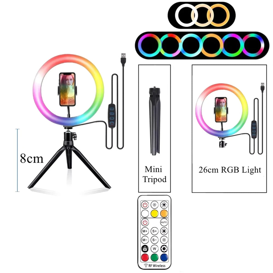 RGB Ring Light Lamp Ring Round With Remote Control For Smartphone Mobile Led Video Light Ring Make Youtube Photographic Lighting - Kergle