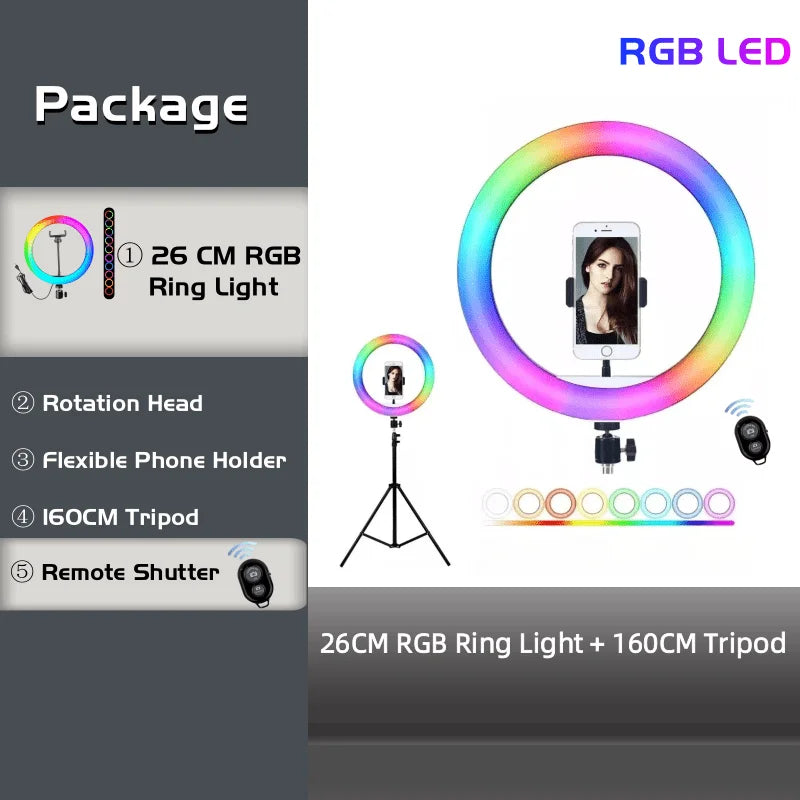 RGB Ring Light Lamp Ring Round With Remote Control For Smartphone Mobile Led Video Light Ring Make Youtube Photographic Lighting - Kergle