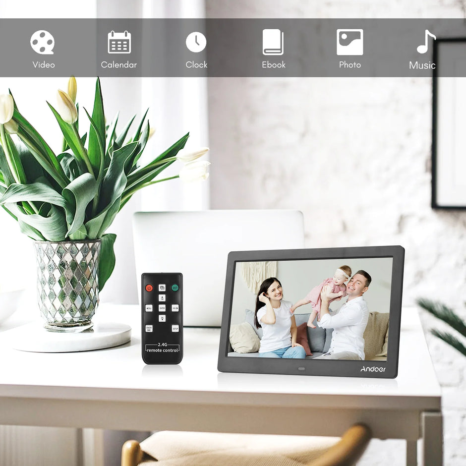 10 Inch Wide LCD Screen Digital Photo Frame 1024 * 600 High Resolution Electronic Photo Frame with MP3 MP4 Video Player Calendar - Kergle