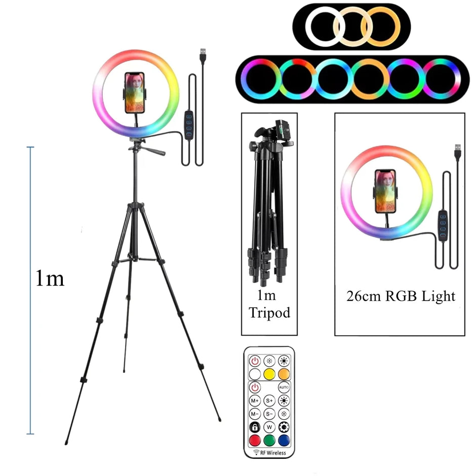 RGB Ring Light Lamp Ring Round With Remote Control For Smartphone Mobile Led Video Light Ring Make Youtube Photographic Lighting - Kergle