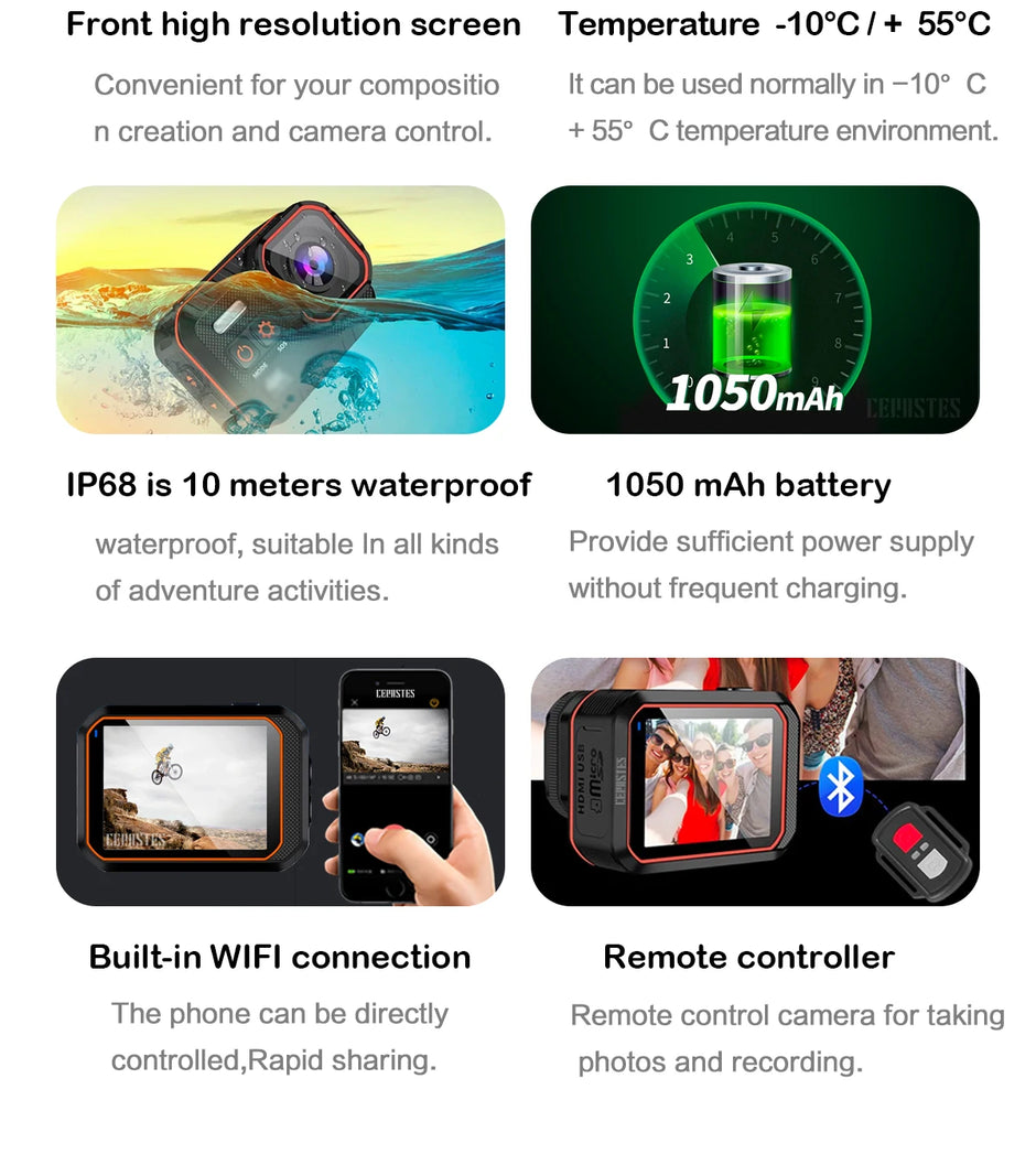 Action Camera 4K60FPS WiFi Anti-shake Action Camera With Remote Control Screen Waterproof Sport Camera drive recorder - Kergle