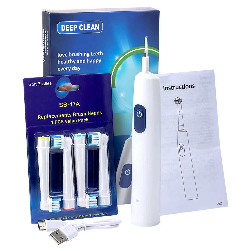Smart Rotating Electric Toothbrush, Rechargeable Rotary Toothbrush with 4 Heads, Electric Toothbrush for Adults Soft Replacement
