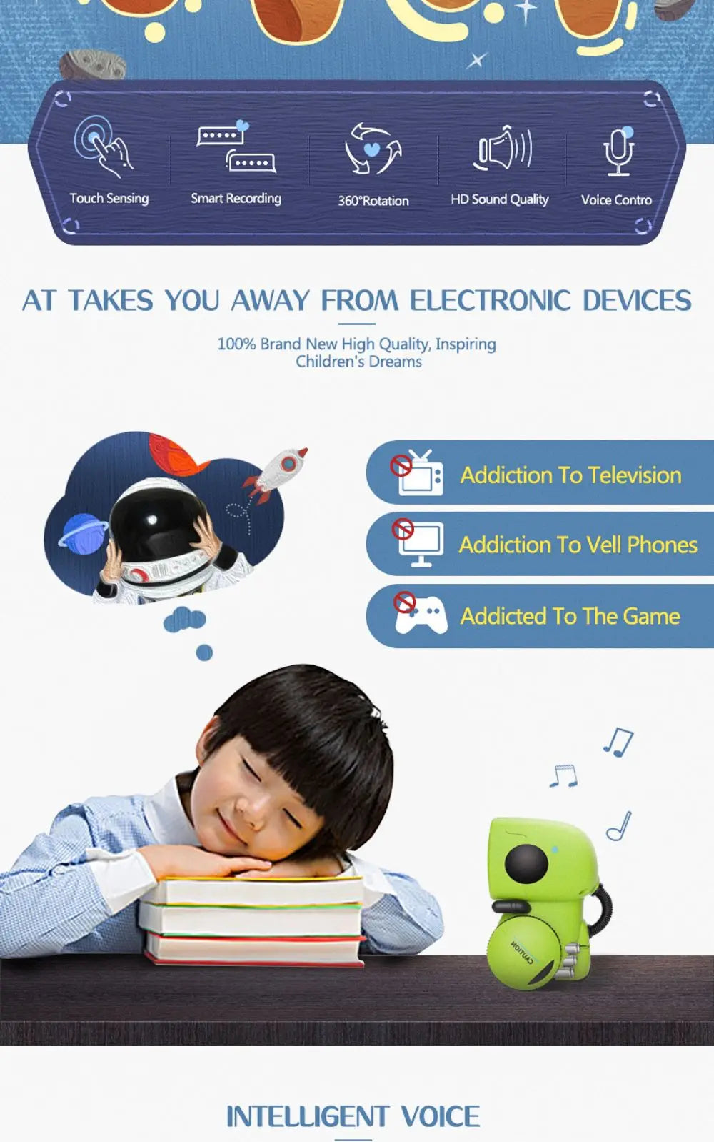 Toy Robot Intelligent Robots Russian & English & Spanish Version Voice & Touch control Toys Interactive Educational RC Robot - Kergle