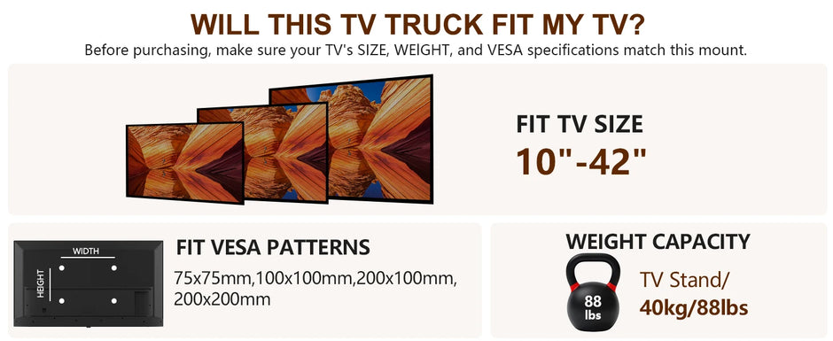 Rolling TV Cart for 10-42 Inch TV Stand Mobile Computer Stand Vertical Monitor Stand Screen Hanger Floor Art Display Stand - Kergle