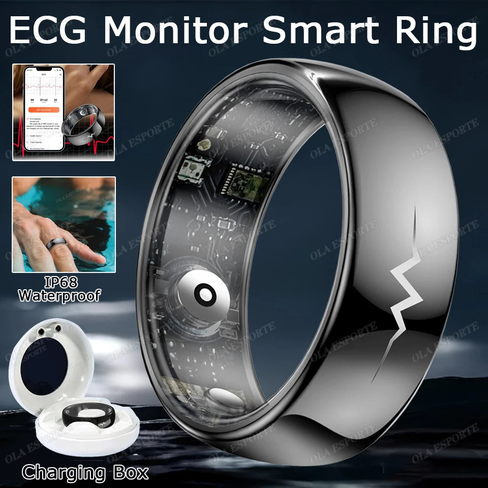 New ECG Monitor Smart Ring 2025 Heart Rate Blood Oxygen Health Monitoring Multi-sport Mode Temperature 3ATM Waterproof Smartring - Kergle