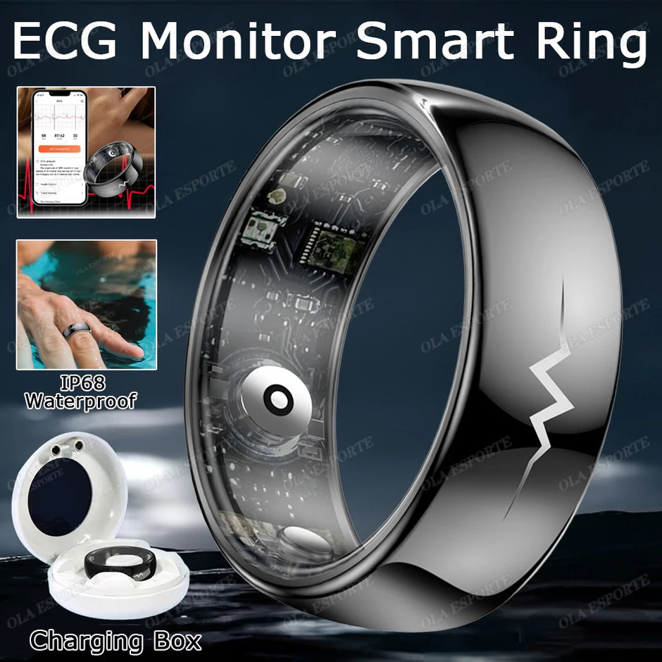 New ECG Monitor Smart Ring 2025 Heart Rate Blood Oxygen Health Monitoring Multi-sport Mode Temperature 3ATM Waterproof Smartring - Kergle