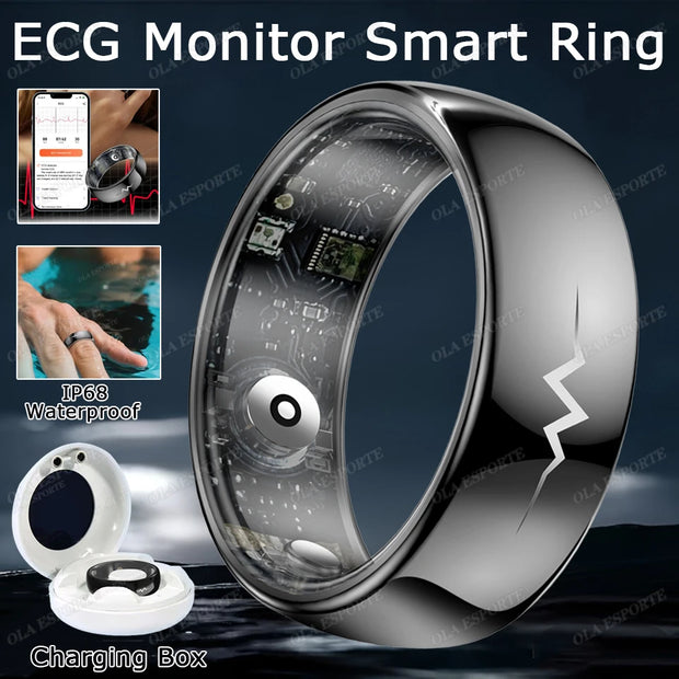 New ECG Monitor Smart Ring 2025 Heart Rate Blood Oxygen Health Monitoring Multi-sport Mode Temperature 3ATM Waterproof Smartring - Kergle