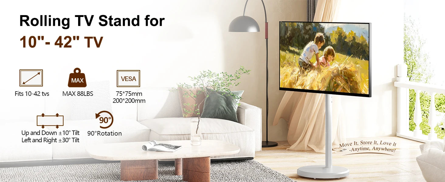Rolling TV Cart for 10-42 Inch TV Stand Mobile Computer Stand Vertical Monitor Stand Screen Hanger Floor Art Display Stand - Kergle