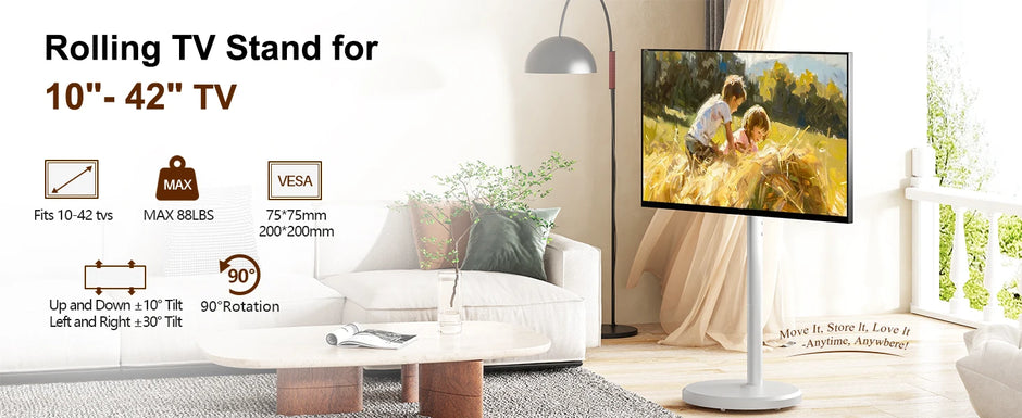 Rolling TV Cart for 10-42 Inch TV Stand Mobile Computer Stand Vertical Monitor Stand Screen Hanger Floor Art Display Stand - Kergle