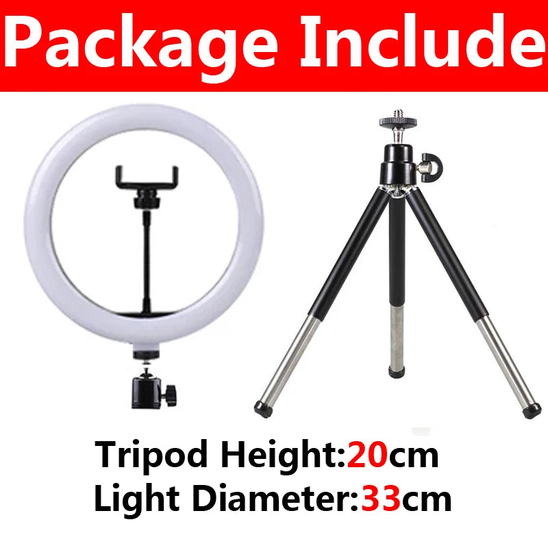 LED Ring Light Photography Adjustable Lighting Phone Ringlight With 20cm Tripod Stand USB Round Fill Lamp For Phone Video Live - Kergle