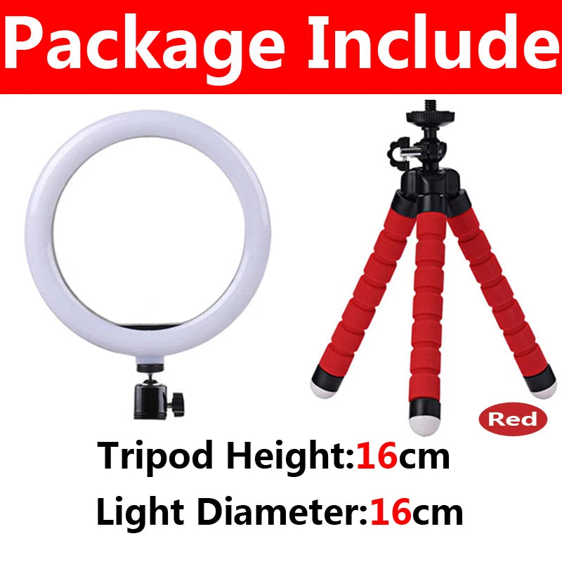 LED Ring Light Photography Adjustable Lighting Phone Ringlight With 20cm Tripod Stand USB Round Fill Lamp For Phone Video Live - Kergle