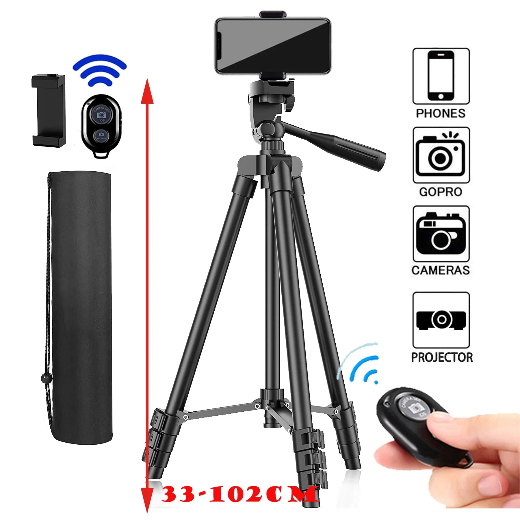 Tripod For Phone Camera Tripod Stand with Bluetooth Remote Phone Holder Lightweight Universal Photography For Xiaomi Huawei DSLR - Kergle