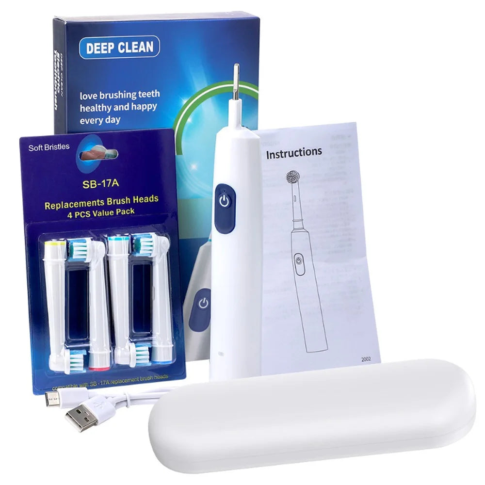 Smart Rotating Electric Toothbrush, Rechargeable Rotary Toothbrush with 4 Heads, Electric Toothbrush for Adults Soft Replacement
