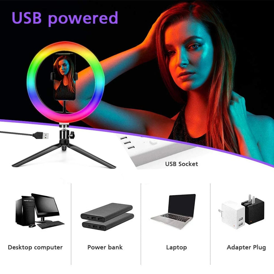 RGB Ring Light Lamp Ring Round With Remote Control For Smartphone Mobile Led Video Light Ring Make Youtube Photographic Lighting - Kergle