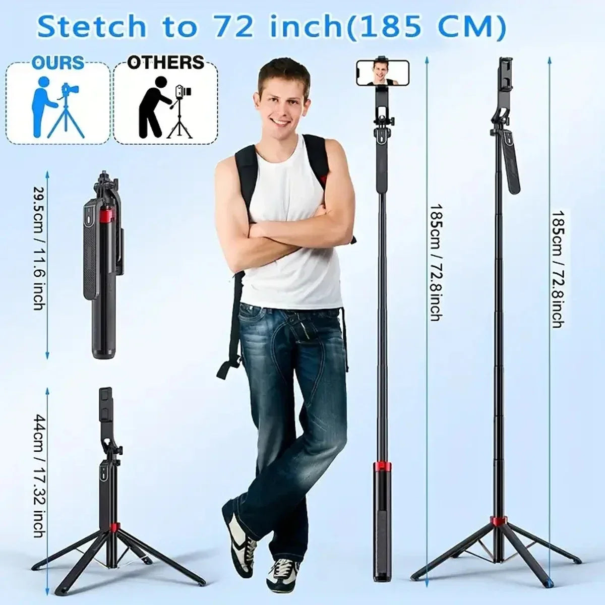 Portable camera tripod with wireless remote control and 360 ° rotation for video recording, video recording, and live streaming - Kergle