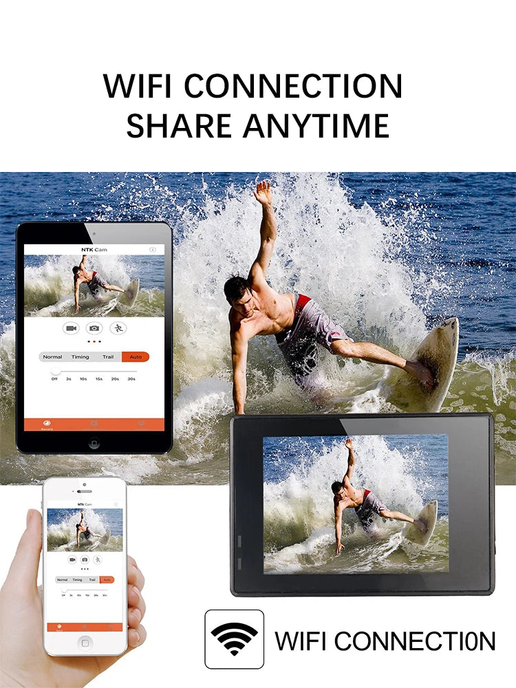  Action Camera 4K WiFi 2.0 Inch Touch Screen 140° Wide Angle Video Recording 30M Waterproof Bicycle Motorcycles Sports Cameras - Kergle