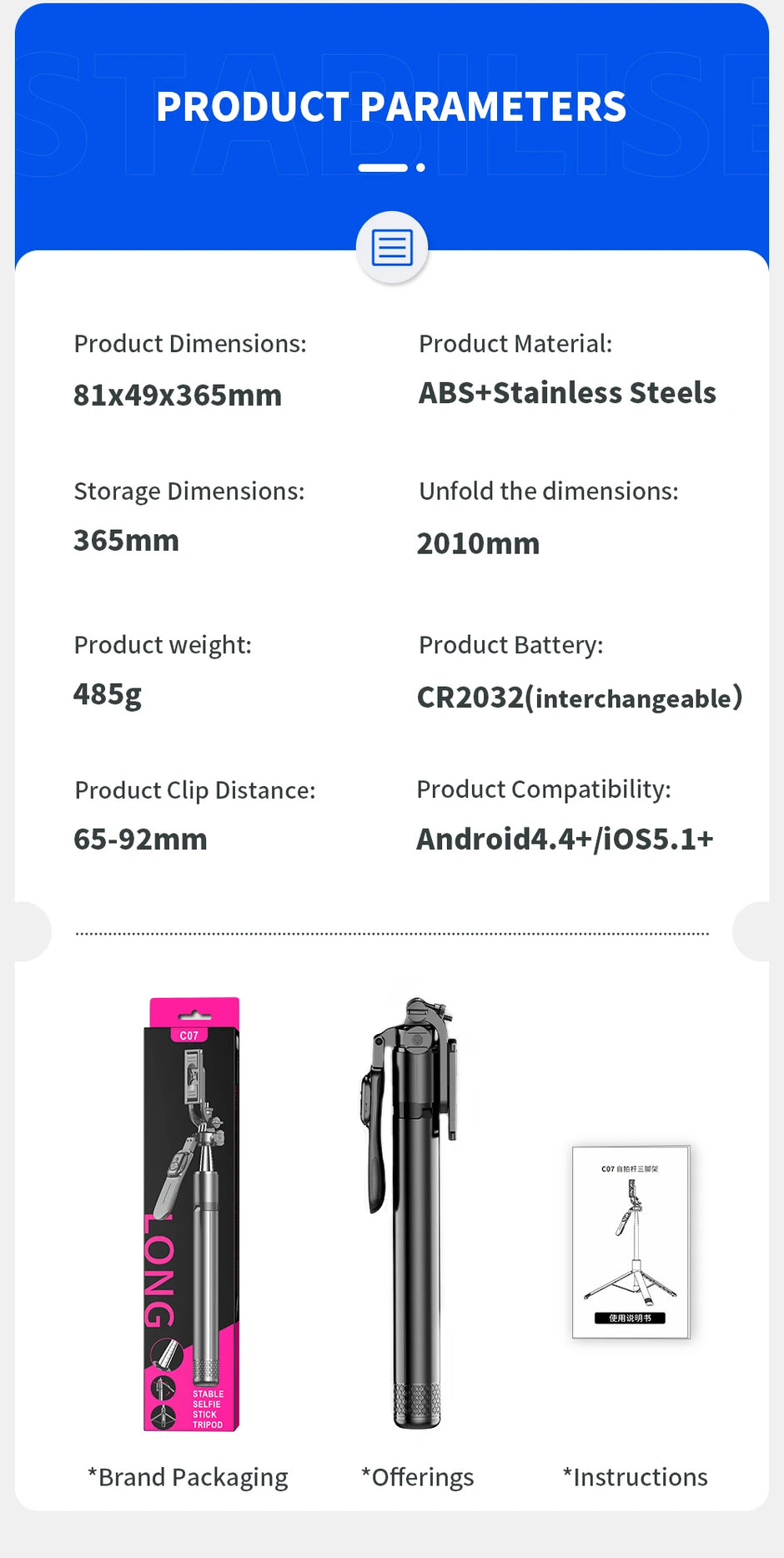 Tripod for Mobile Phone,2m Portable Selfie Stick with Wireless Remote Shutter,Stand for Camera Phone Photography - Kergle