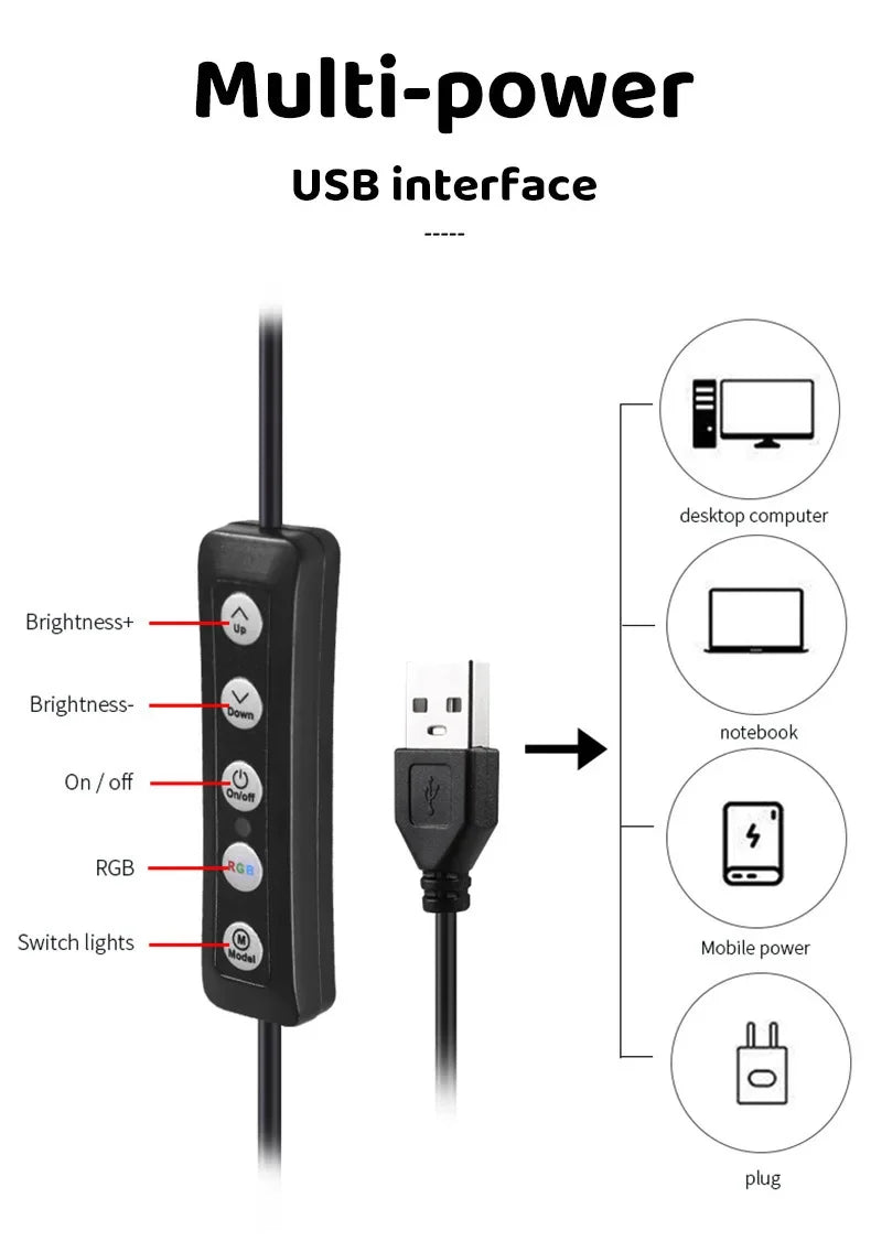 RGB Ring Light Lamp Ring Round With Remote Control For Smartphone Mobile Led Video Light Ring Make Youtube Photographic Lighting - Kergle