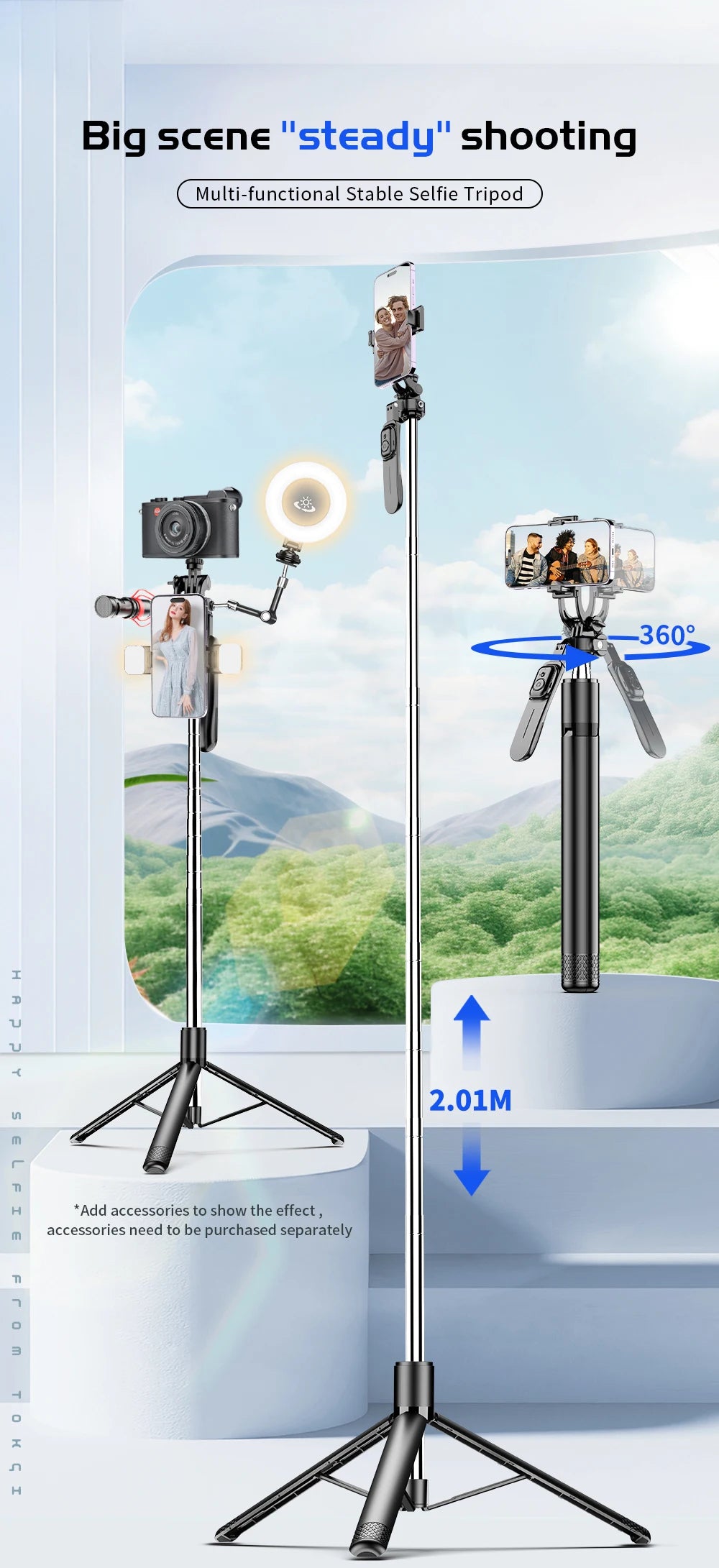 Tripod for Mobile Phone,2m Portable Selfie Stick with Wireless Remote Shutter,Stand for Camera Phone Photography - Kergle