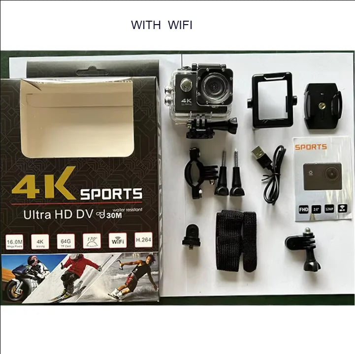  Action Camera 4K WiFi 2.0 Inch Touch Screen 140° Wide Angle Video Recording 30M Waterproof Bicycle Motorcycles Sports Cameras - Kergle