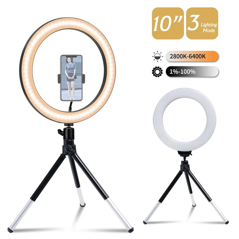LED Ring Light Photography Adjustable Lighting Phone Ringlight With 20cm Tripod Stand USB Round Fill Lamp For Phone Video Live - Kergle