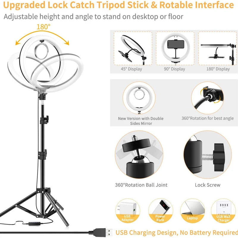 LED Ring Light Photography Adjustable Lighting Phone Ringlight With 20cm Tripod Stand USB Round Fill Lamp For Phone Video Live - Kergle