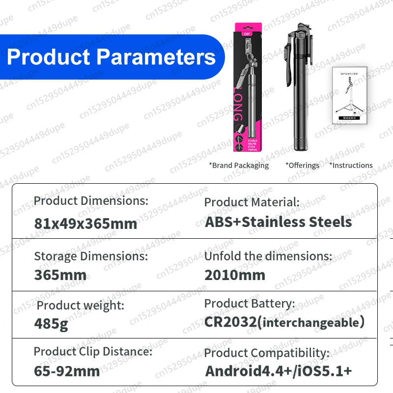 Tripod for Mobile Phone,2m Portable Selfie Stick with Wireless Remote Shutter,Stand for Camera Phone Photography - Kergle