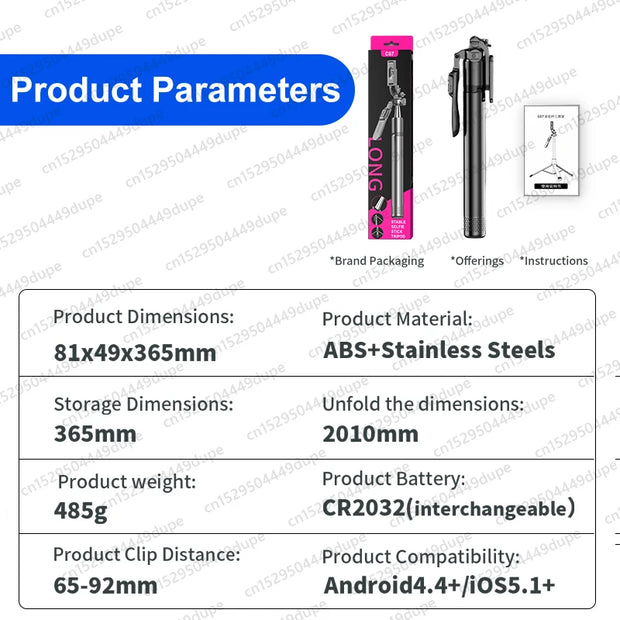 Tripod for Mobile Phone,2m Portable Selfie Stick with Wireless Remote Shutter,Stand for Camera Phone Photography - Kergle