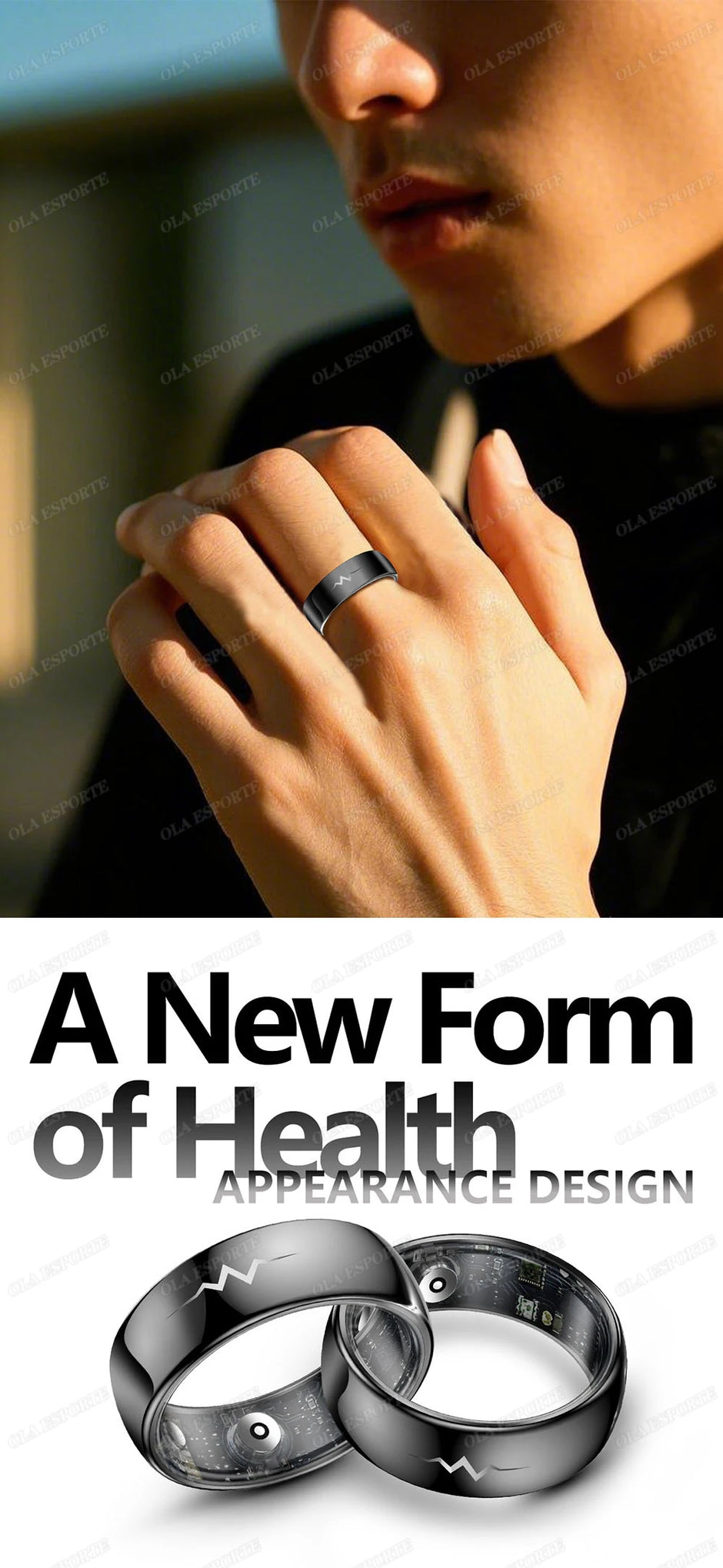 New ECG Monitor Smart Ring 2025 Heart Rate Blood Oxygen Health Monitoring Multi-sport Mode Temperature 3ATM Waterproof Smartring - Kergle