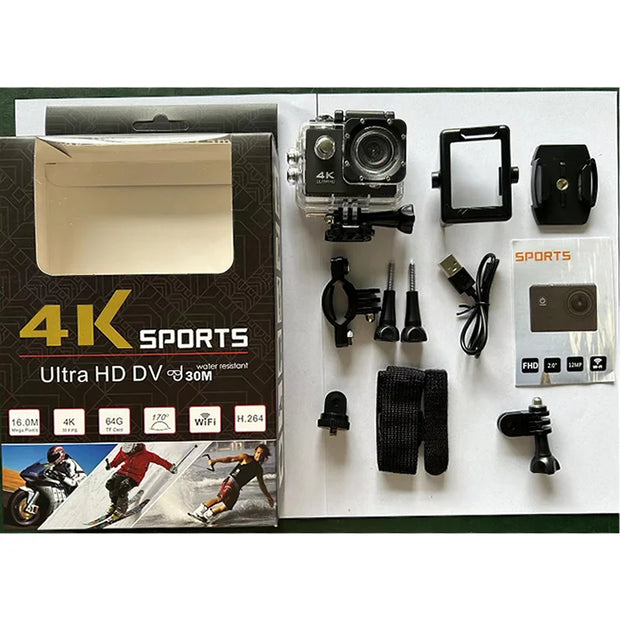  Action Camera 4K WiFi 2.0 Inch Touch Screen 140° Wide Angle Video Recording 30M Waterproof Bicycle Motorcycles Sports Cameras - Kergle