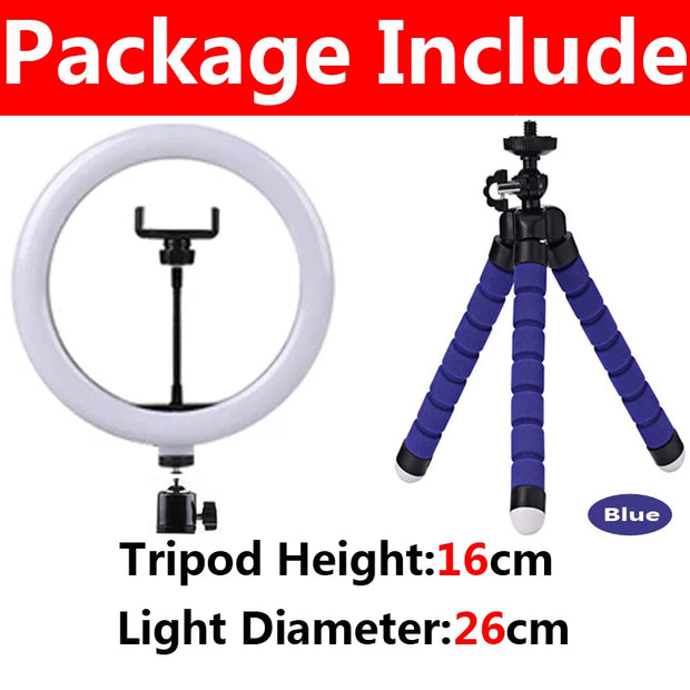 LED Ring Light Photography Adjustable Lighting Phone Ringlight With 20cm Tripod Stand USB Round Fill Lamp For Phone Video Live - Kergle