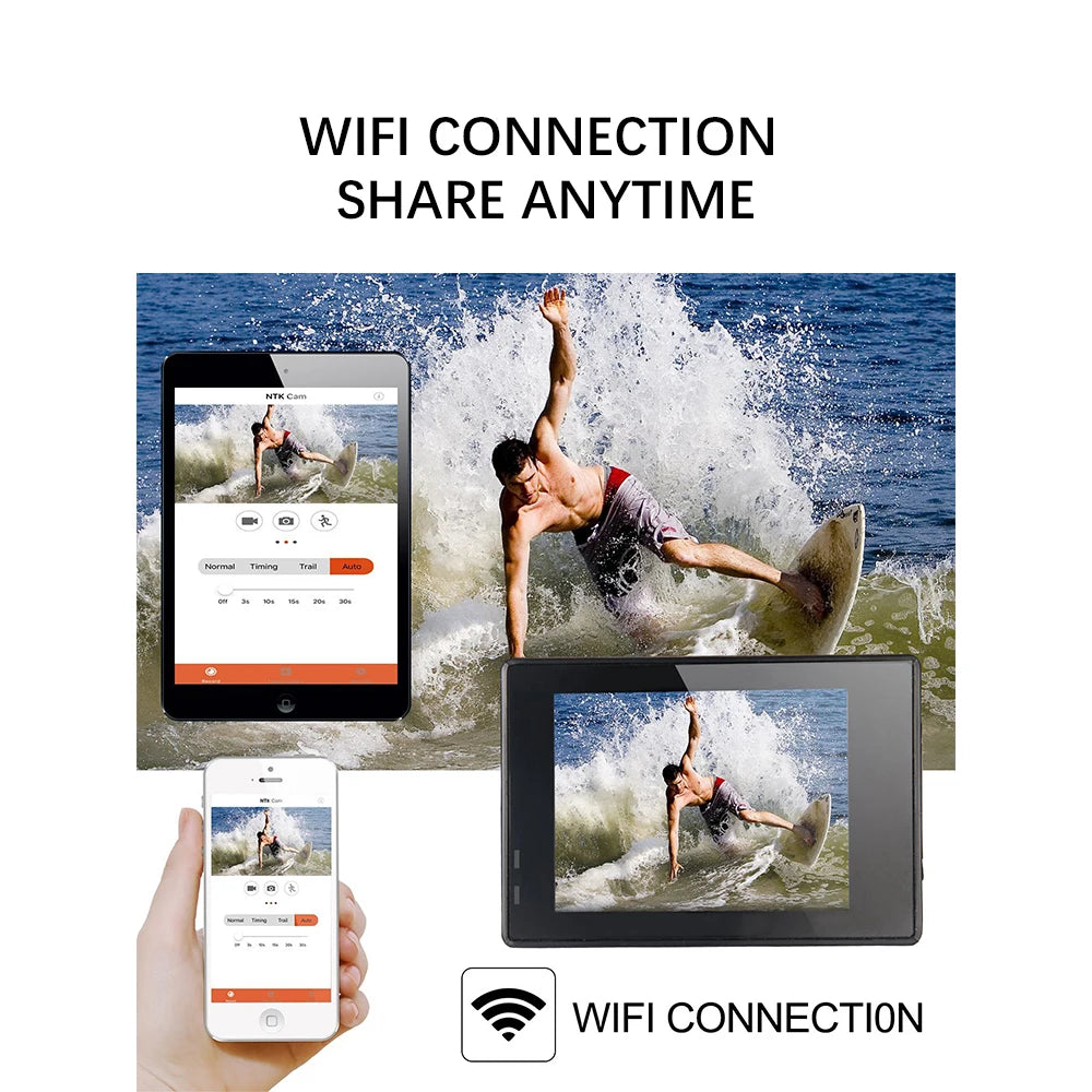  Action Camera 4K WiFi 2.0 Inch Touch Screen 140° Wide Angle Video Recording 30M Waterproof Bicycle Motorcycles Sports Cameras - Kergle