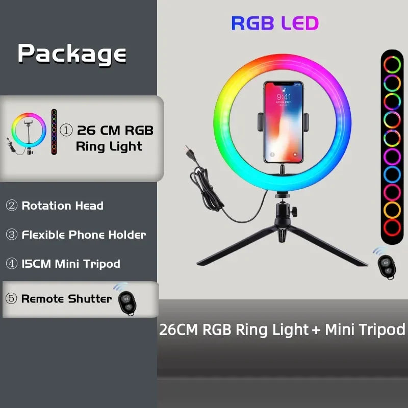 RGB Ring Light Lamp Ring Round With Remote Control For Smartphone Mobile Led Video Light Ring Make Youtube Photographic Lighting - Kergle