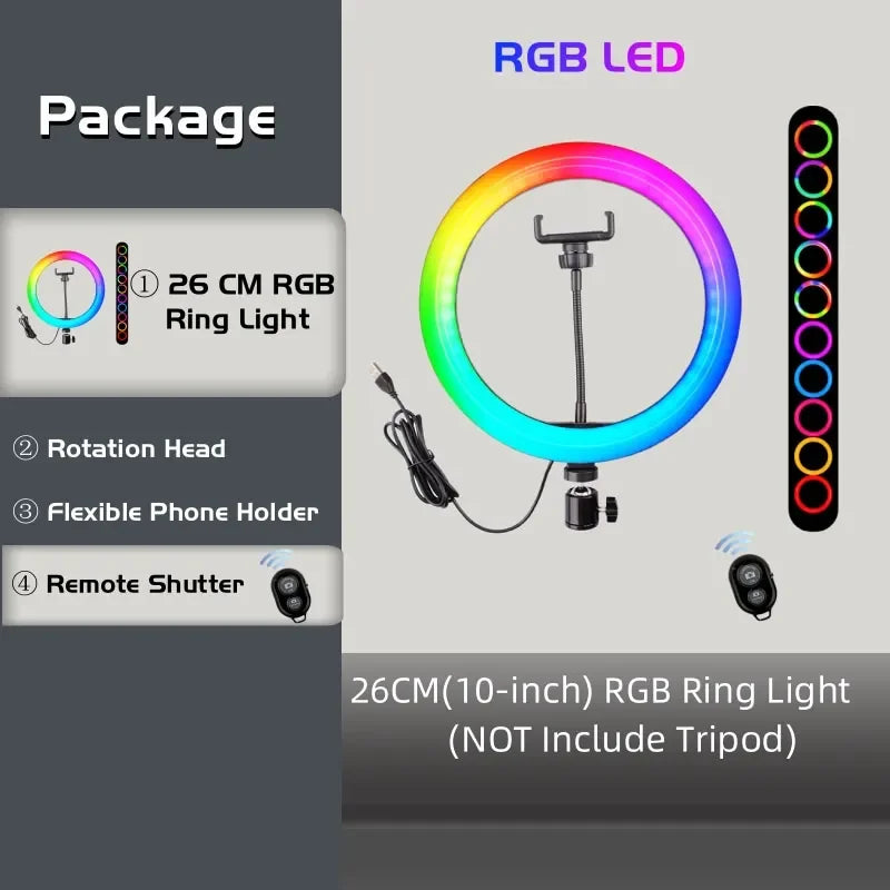 RGB Ring Light Lamp Ring Round With Remote Control For Smartphone Mobile Led Video Light Ring Make Youtube Photographic Lighting - Kergle