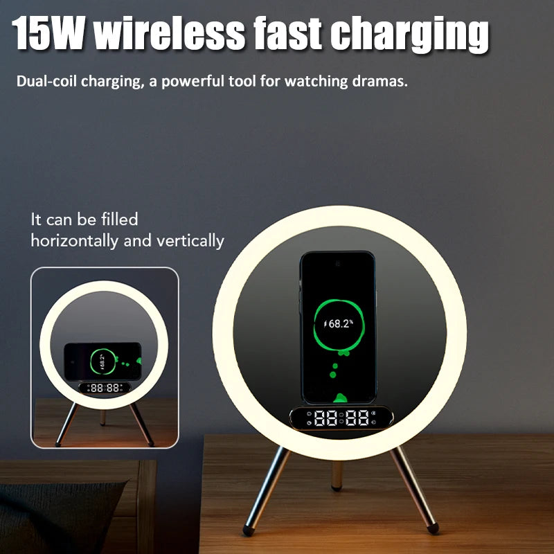 Smart Bluetooth Speaker Wireless Mirror Sound Box Desktop Alarm Clock with LED Night Light Music Player - Kergle