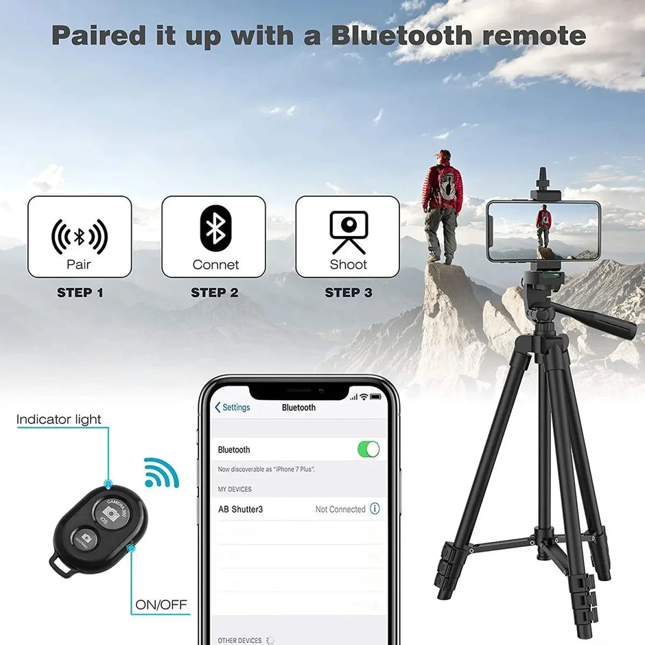 Tripod For Phone Camera Tripod Stand with Bluetooth Remote Phone Holder Lightweight Universal Photography For Xiaomi Huawei DSLR - Kergle