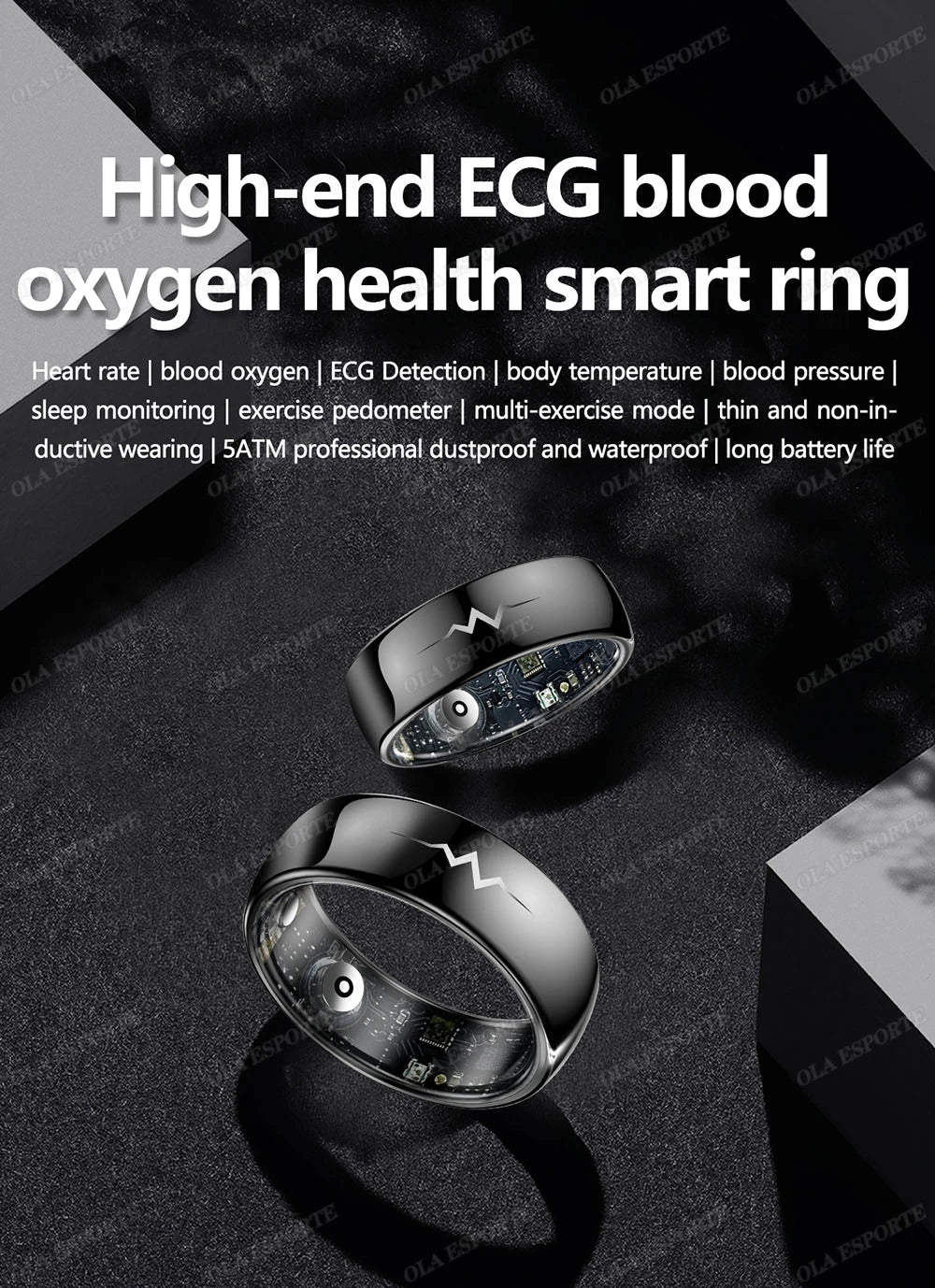 New ECG Monitor Smart Ring 2025 Heart Rate Blood Oxygen Health Monitoring Multi-sport Mode Temperature 3ATM Waterproof Smartring - Kergle