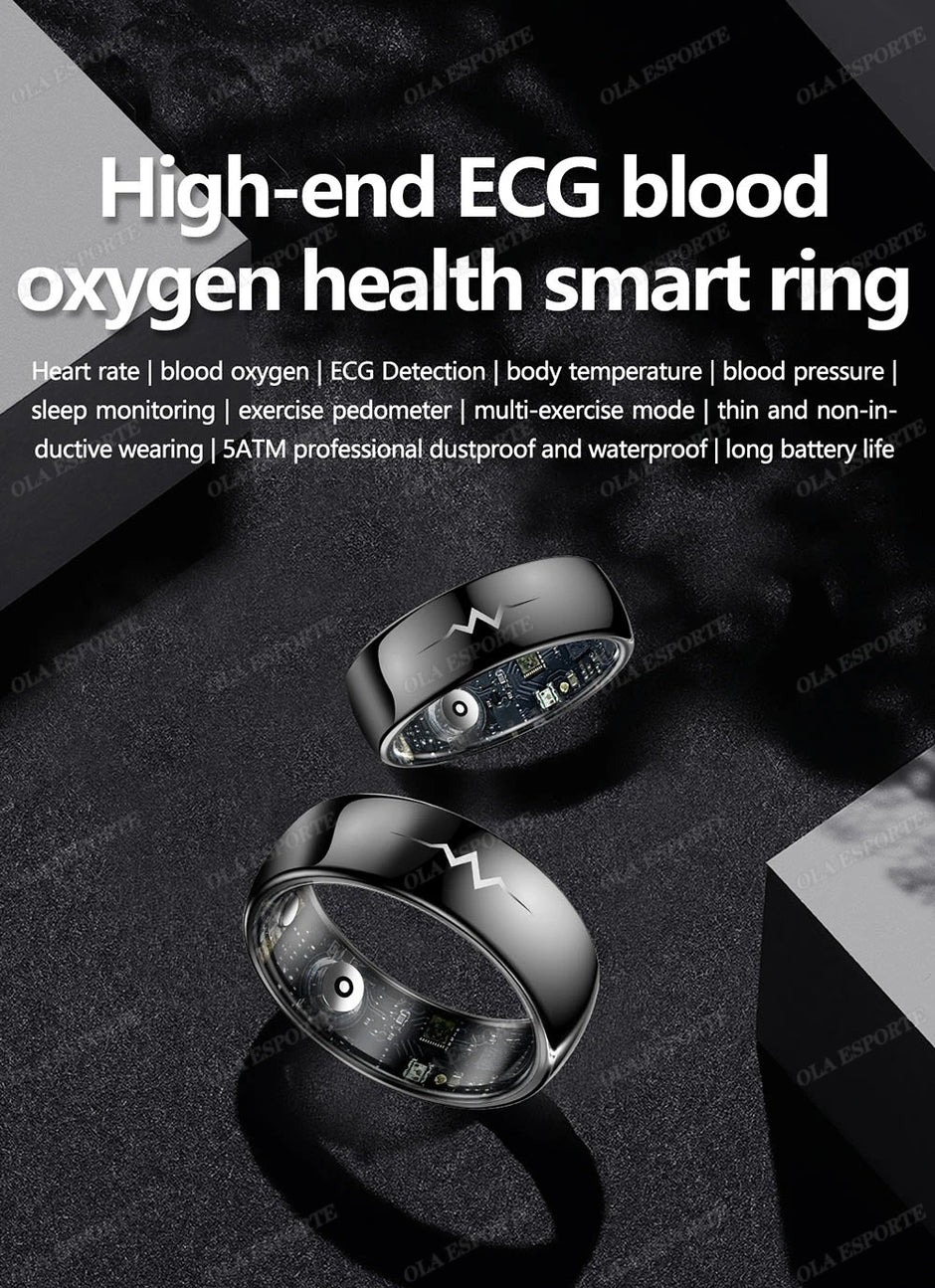 New ECG Monitor Smart Ring 2025 Heart Rate Blood Oxygen Health Monitoring Multi-sport Mode Temperature 3ATM Waterproof Smartring - Kergle