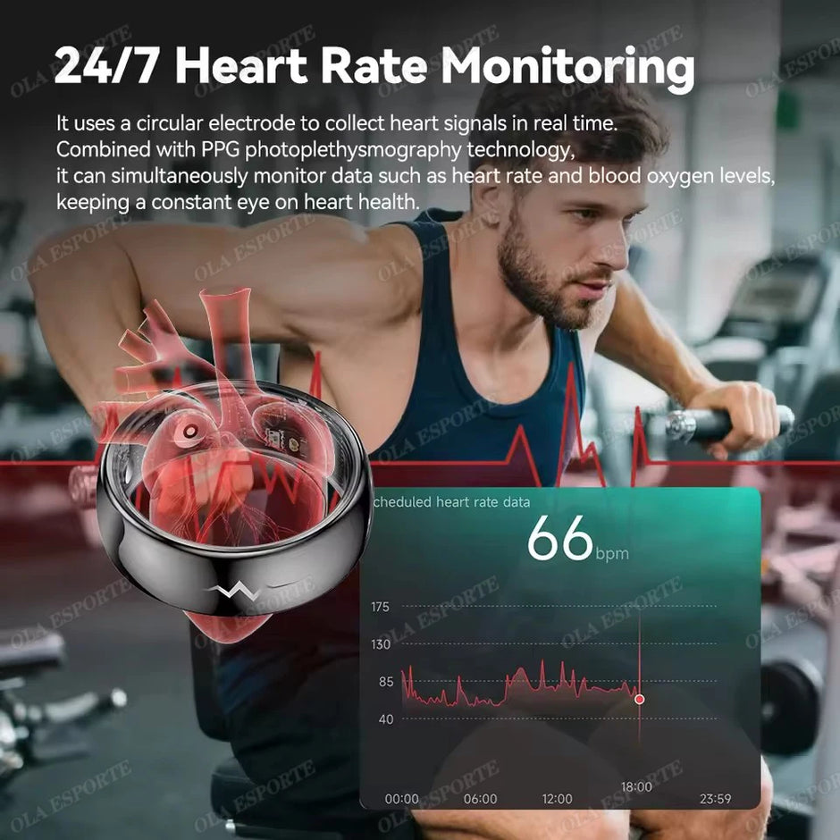New ECG Monitor Smart Ring 2025 Heart Rate Blood Oxygen Health Monitoring Multi-sport Mode Temperature 3ATM Waterproof Smartring - Kergle