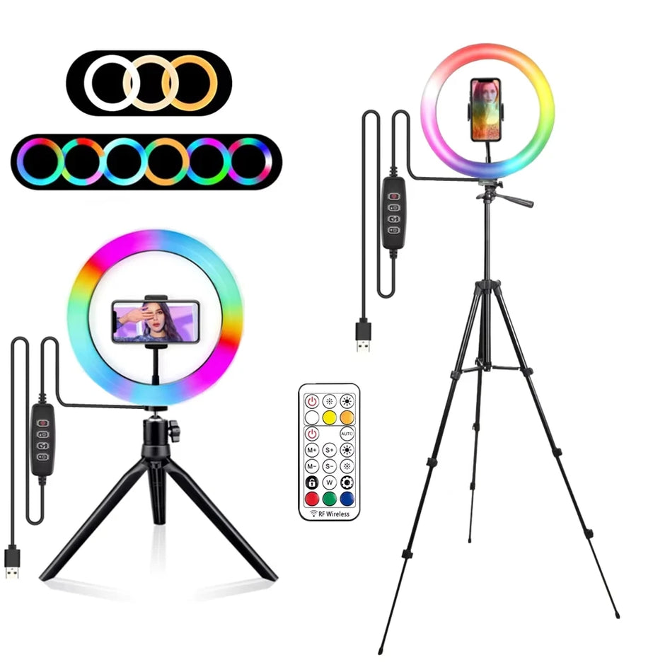 RGB Ring Light Lamp Ring Round With Remote Control For Smartphone Mobile Led Video Light Ring Make Youtube Photographic Lighting - Kergle