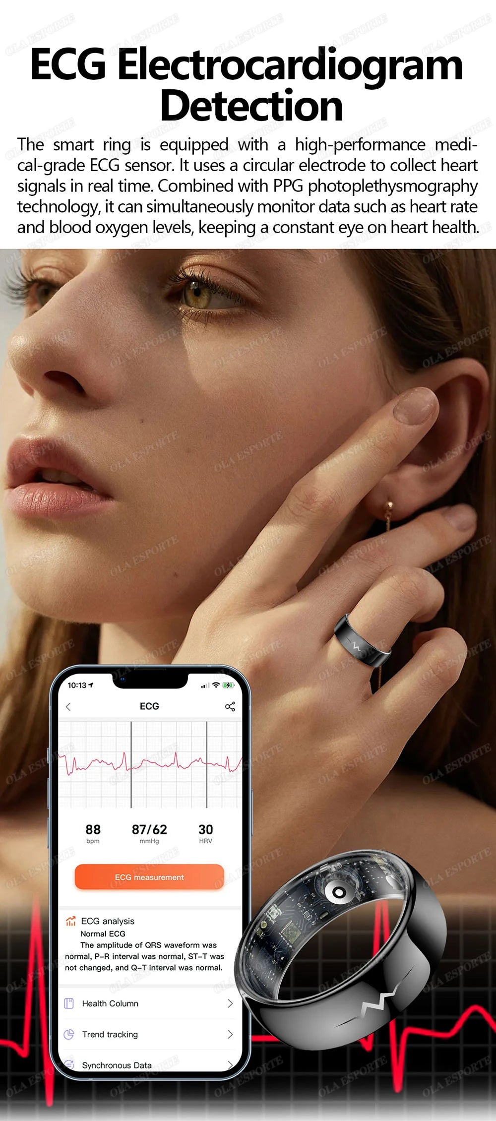 New ECG Monitor Smart Ring 2025 Heart Rate Blood Oxygen Health Monitoring Multi-sport Mode Temperature 3ATM Waterproof Smartring - Kergle