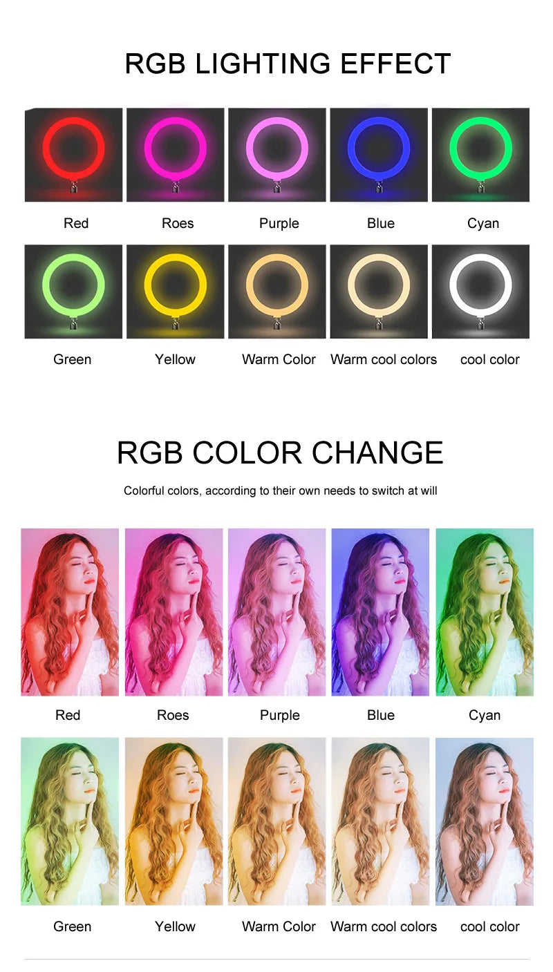 RGB Ring Light Lamp Ring Round With Remote Control For Smartphone Mobile Led Video Light Ring Make Youtube Photographic Lighting - Kergle