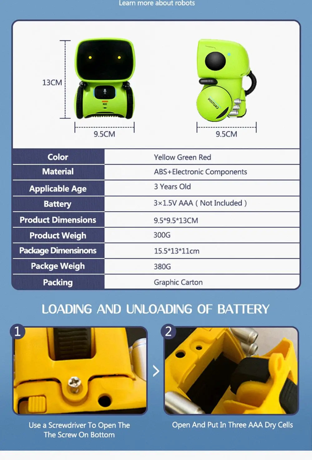Toy Robot Intelligent Robots Russian & English & Spanish Version Voice & Touch control Toys Interactive Educational RC Robot